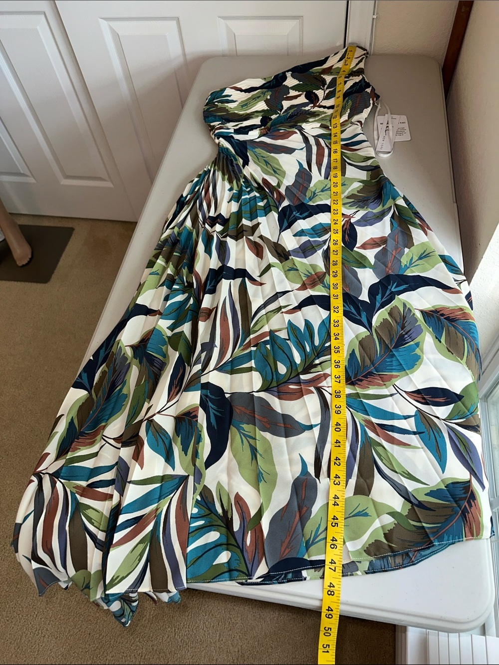 NWT Nicole Miller One-Shoulder Maxi Dress in Green, Blue, Brown, Cream Size 4 - Picture 12 of 16
